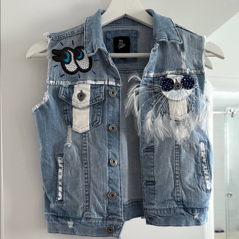 Blue Denim Kids Vest with Fun Patches